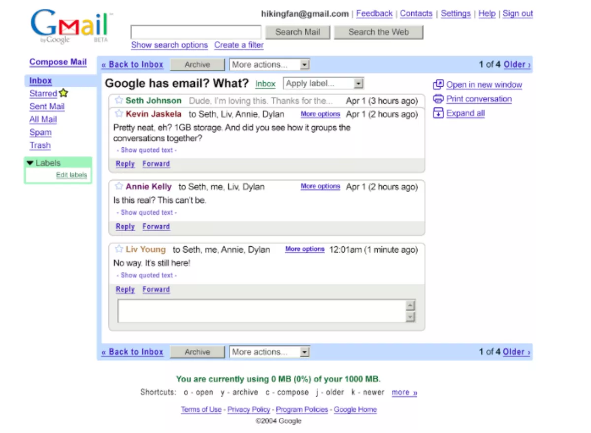 Old screenshot of Gmail