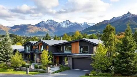 Modern residential homes new zealand surrounded by greenery mountains queenstown