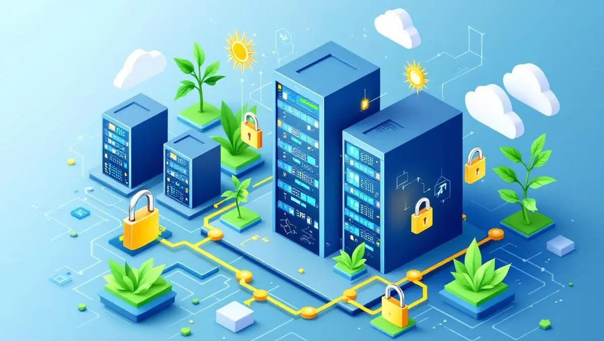 Modern data center ai icons secure locks green renewable energy australasia