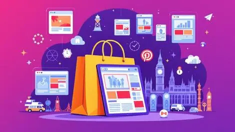 Digital illustration shopping bag tablet ads web browsers uk landmarks retail media expansion