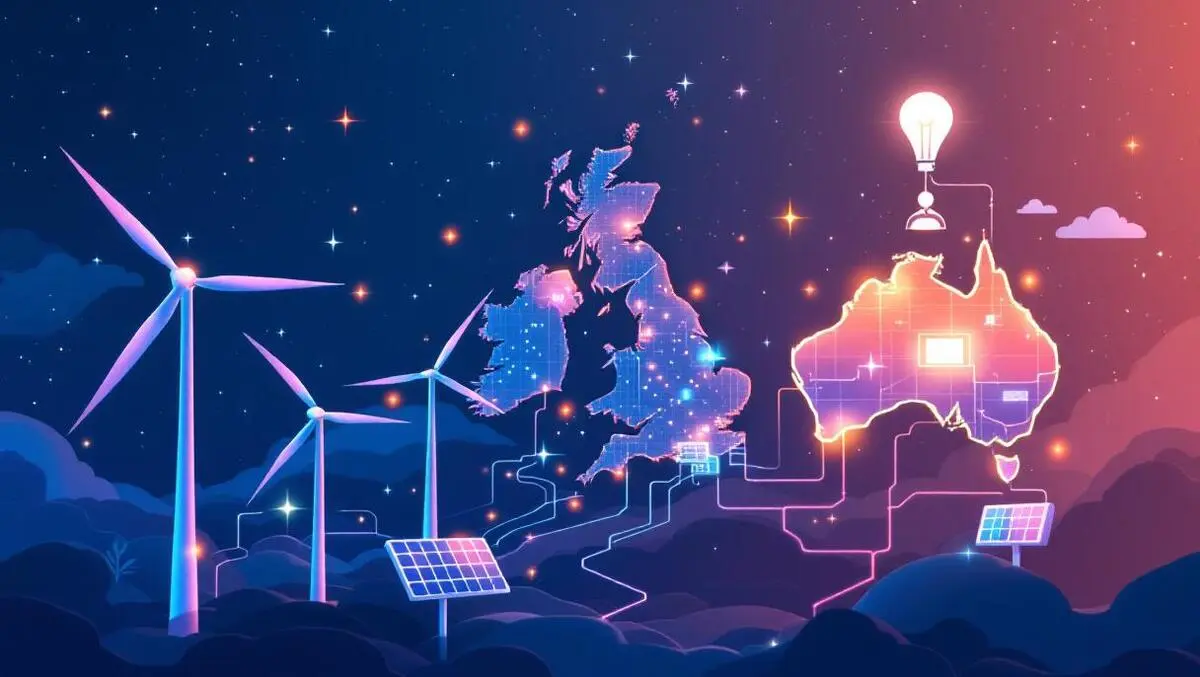 Wind turbines solar panels digital data streams uk us australia renewable energy