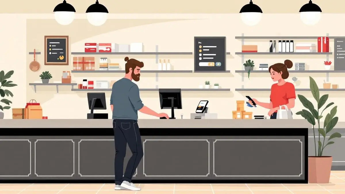 Australian retail payment counter customer tapping card and smartphone