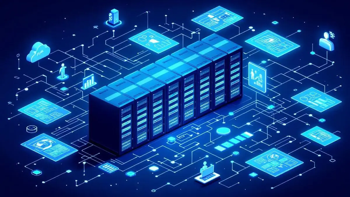 Large data centre rows server racks digital blueprints automation planning