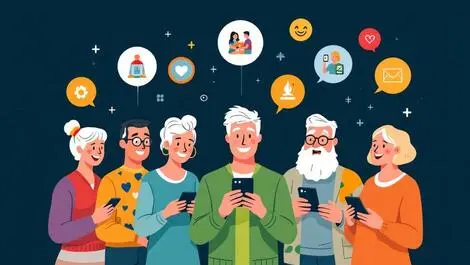 Happy australians various ages using smartphones health tech icons