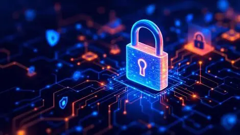 Digital lock abstract network lines shield icons advanced security mfa