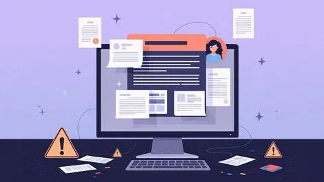 Realistic computer screen showing sensitive financial personal data with warnings