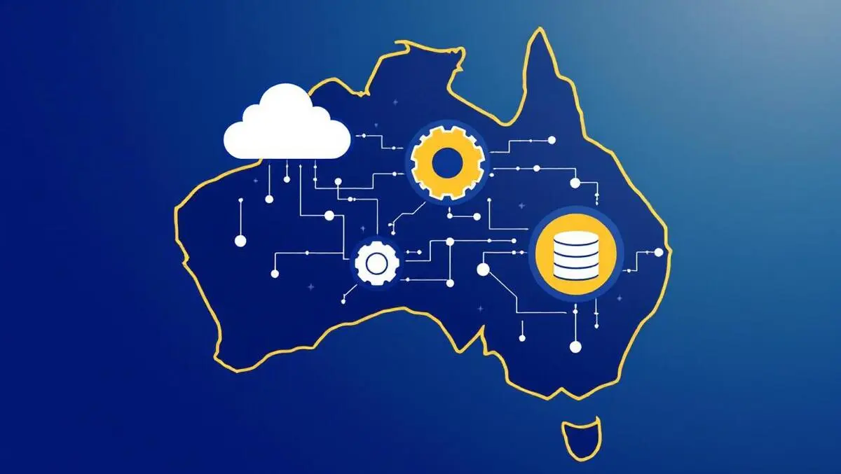 Interconnected digital platform icons cloud gear database australia tech integration