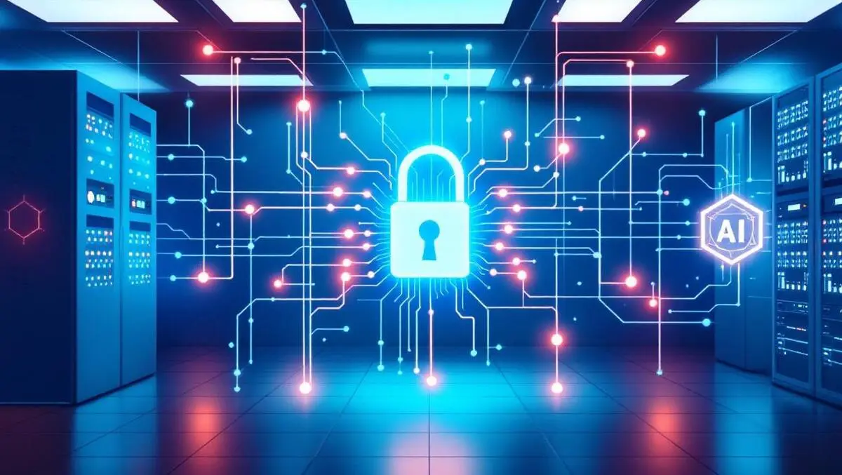 Secure locked server room glowing ai circuitry computer servers enterprise ai deployment