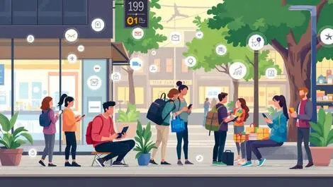 New zealanders using digital devices ai icons managing tasks urban