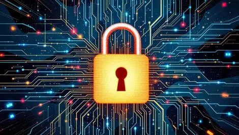 Illustration padlock digital data streams abstract figures uk security