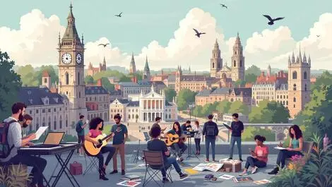 Creative collaboration art music digital technology bristol cityscape illustration