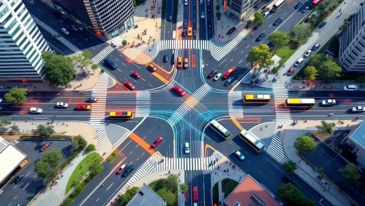 Aerial view busy australian city intersection real time traffic analysis