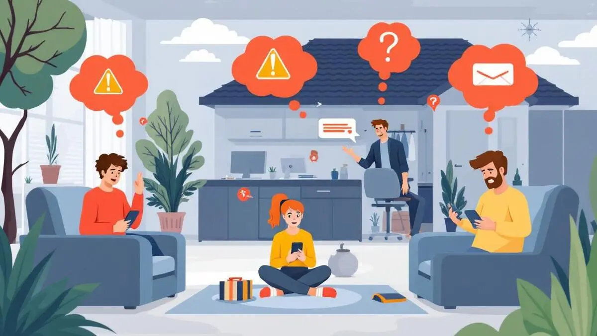 Anxious australian people receiving suspicious messages warning icons