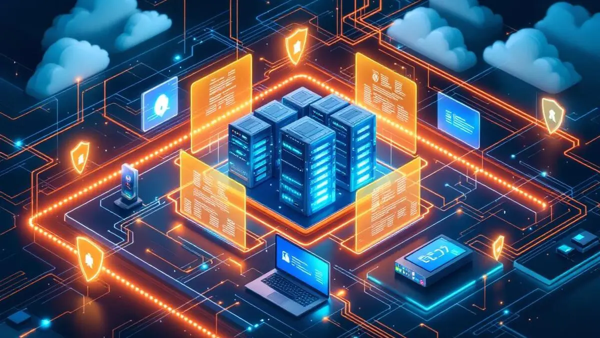 Realistic secure data center servers protective barriers digital shields cyber resilience edge devices