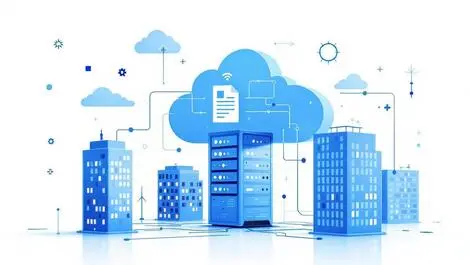 Modern cloud server digital documents flow enterprise buildings collaboration