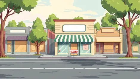 Closed small shop australian suburban empty streets boarded stores eucalyptus