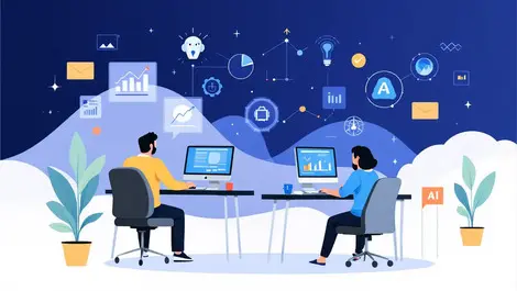 Developers working computers digital graphs ai analytics productivity software engineering