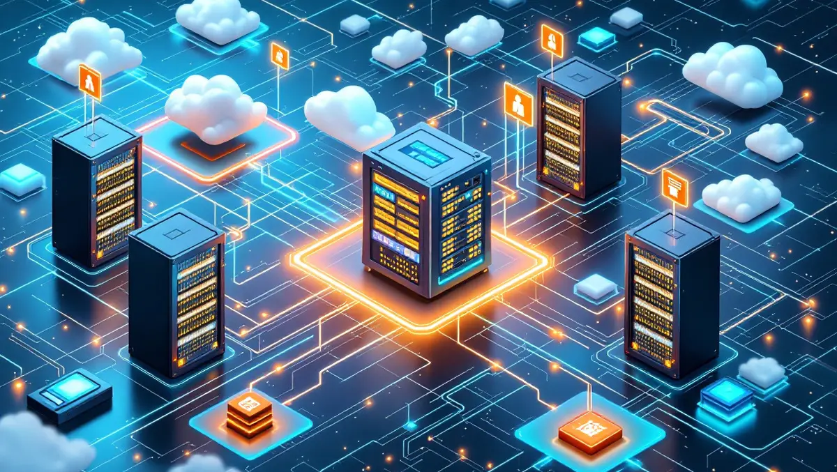 Modern data servers storage devices interconnected secure cloud tech center