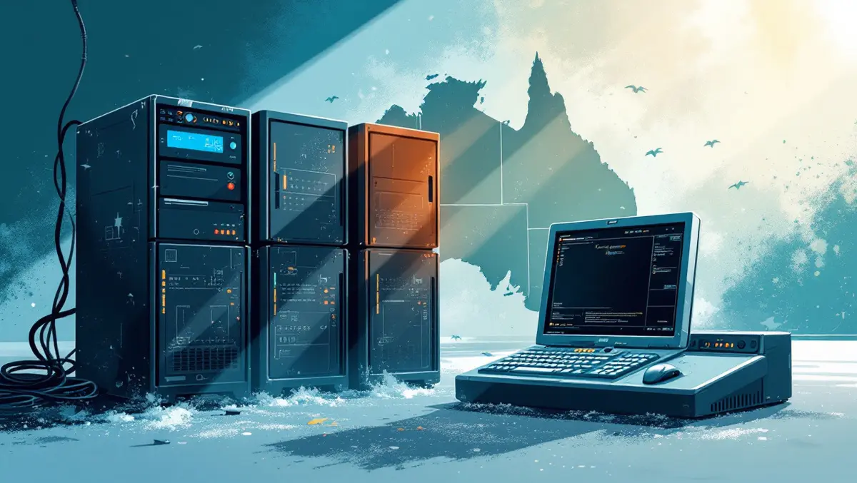 Modern servers replacing old computer australia map cybersecurity upgrade