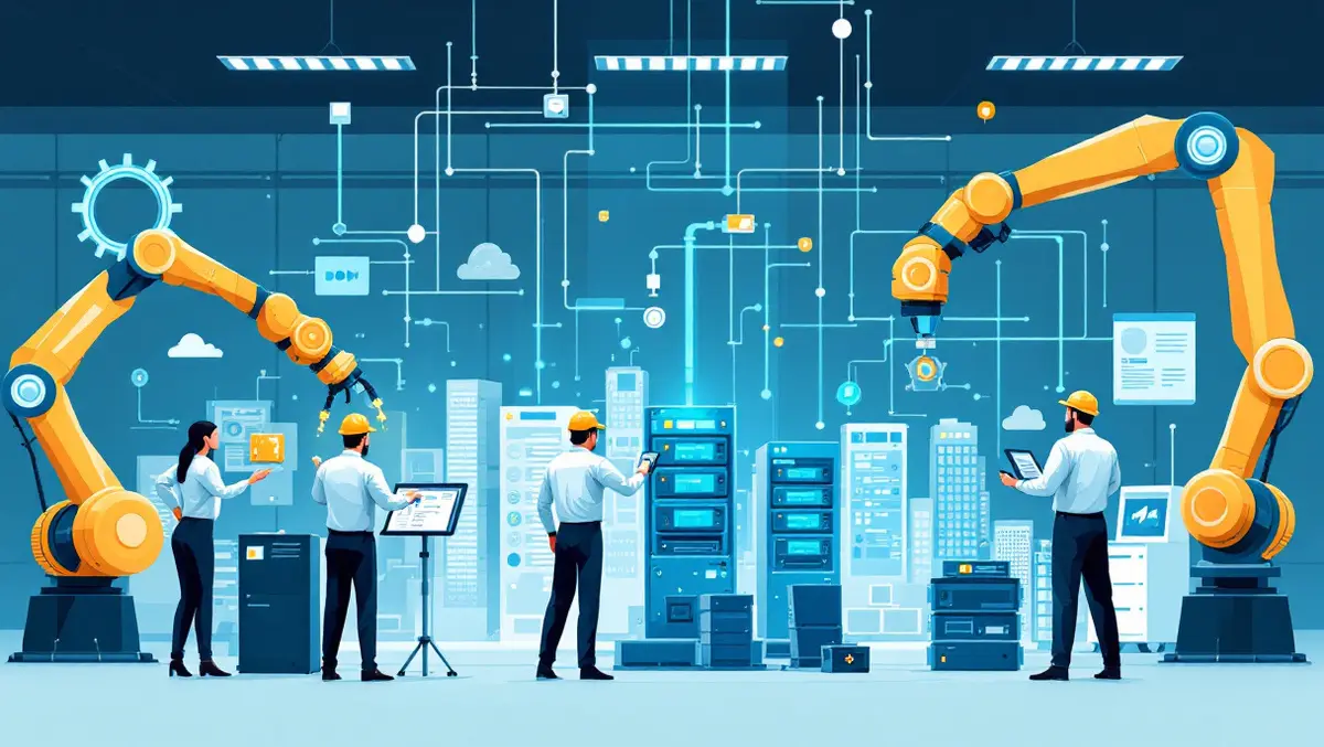 Engineers robotic arms data servers sensor devices technology lab