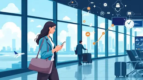 Modern business traveler airport smartphone data analytics expense management