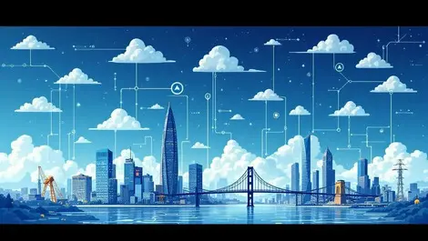 Interconnected infrastructure bridges buildings data streams cloud integration management