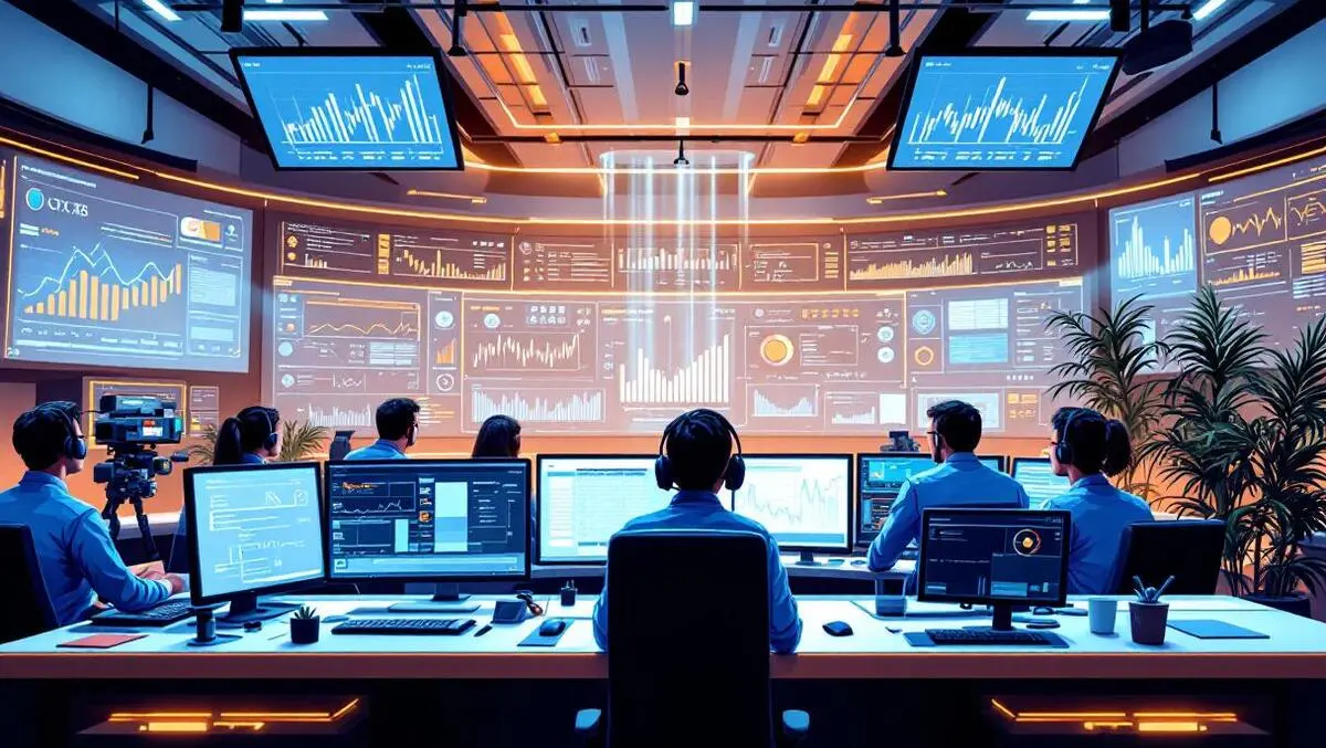 Modern operations control room real time graphs data pro monitoring ai