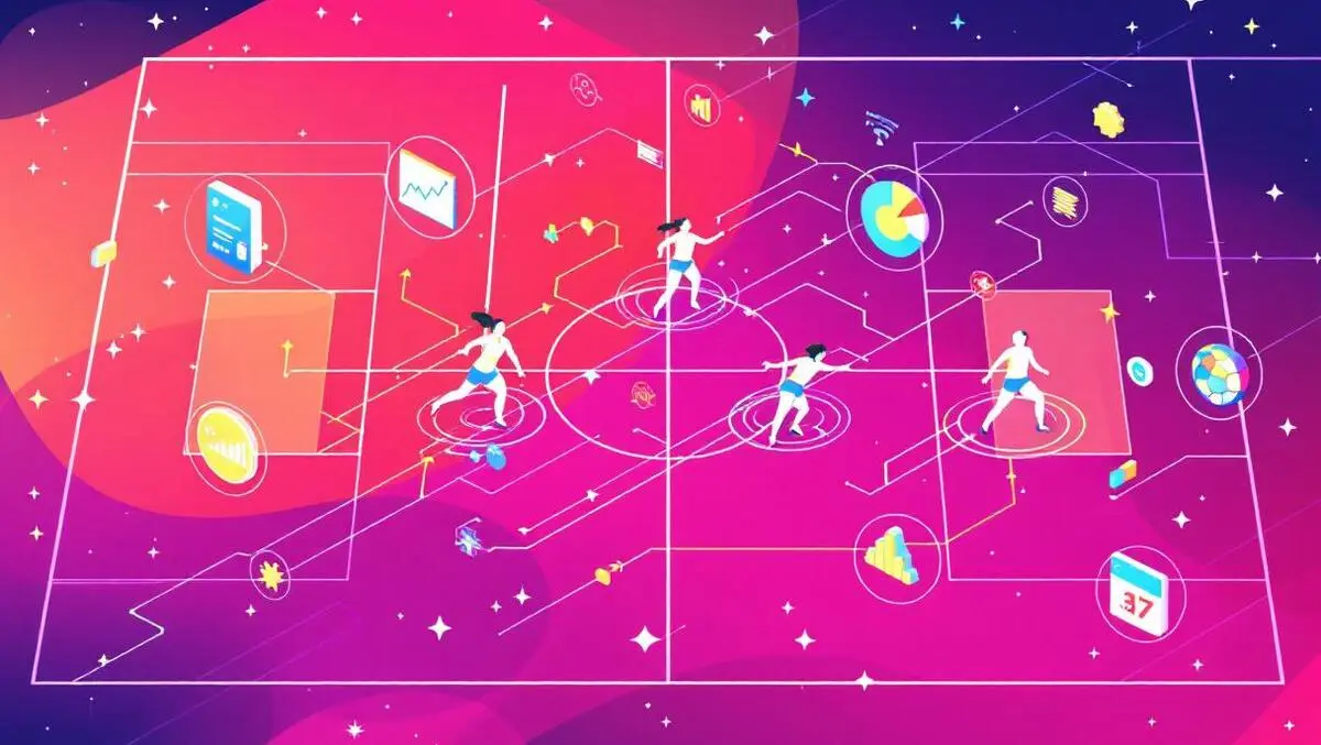 Netball court digital analytics players motion trails sports tech