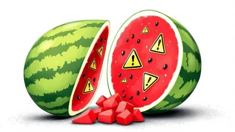 Illustration watermelon green shiny exterior sliced red interior warning signs project risks