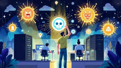 Small business office employees patching computer servers amid ai threats