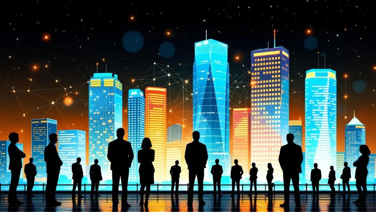 Australian city skyscrapers business professionals digital network ai demand