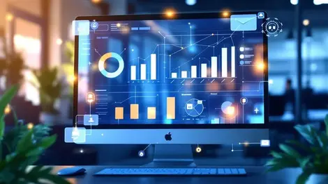 Digital dashboard charts graphs data points automation analysis office