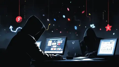 Shadowy figures cybercrime digital gambling southeast asia dark theme