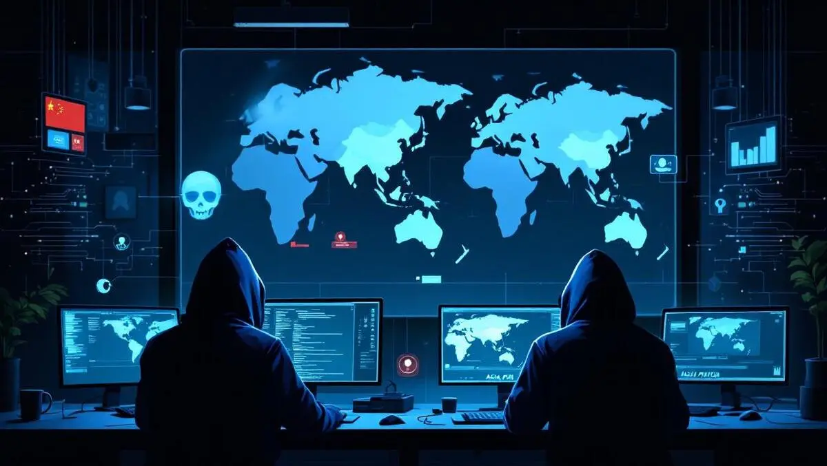 Hooded figures computers dark room cyber espionage asia pacific summits threats