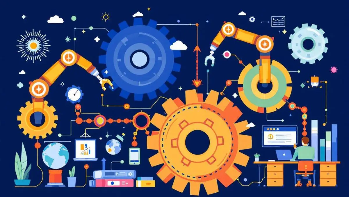 Interconnected gears robotic arms automating office tasks workflow automation
