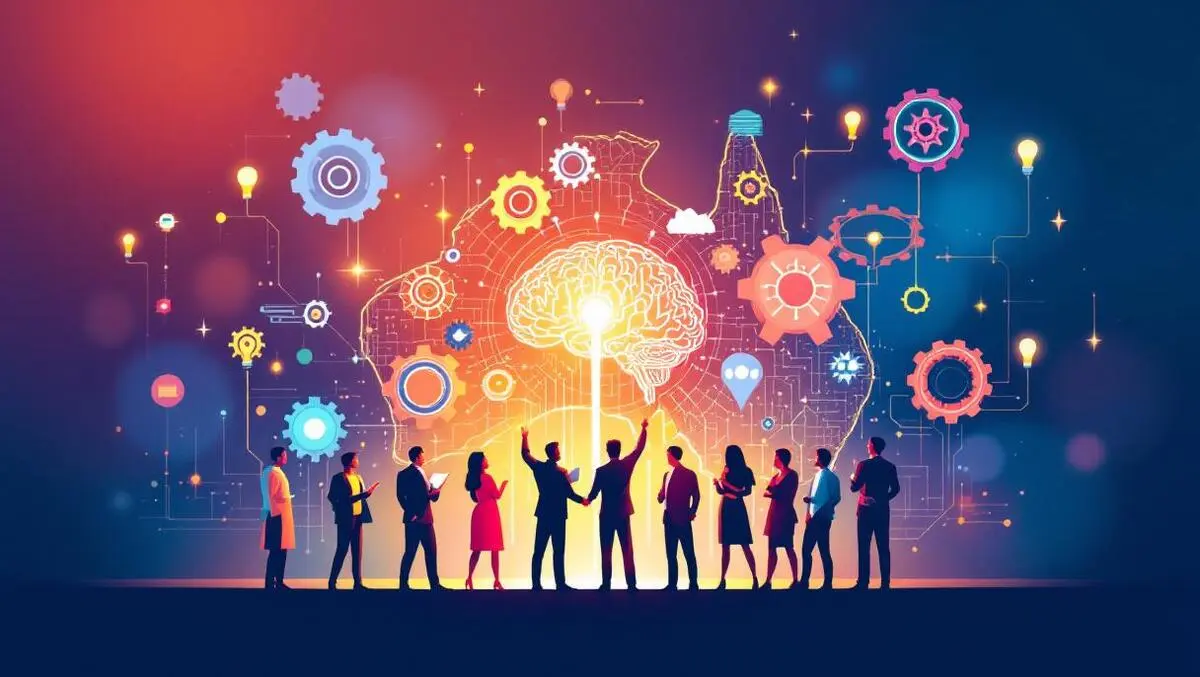 Australian researchers business collaborating digital brain innovation teamwork tech progress