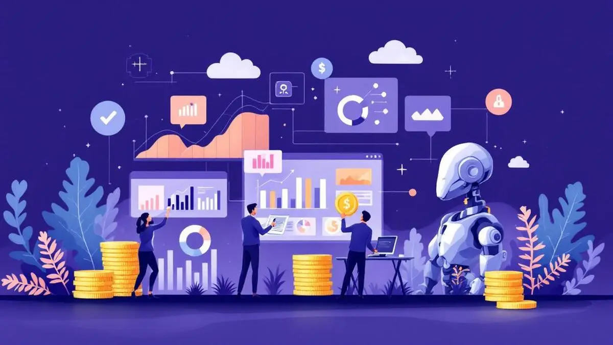 Ai driven cost savings data management office workers analyzing charts