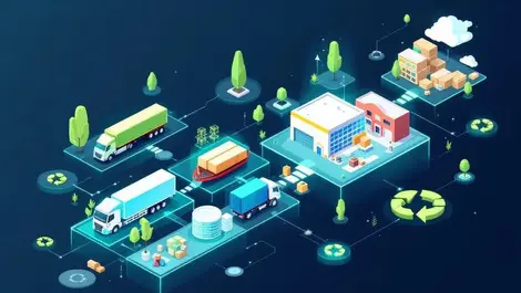 Transparent supply chain trucks cargo ships warehouses eco friendly sustainability