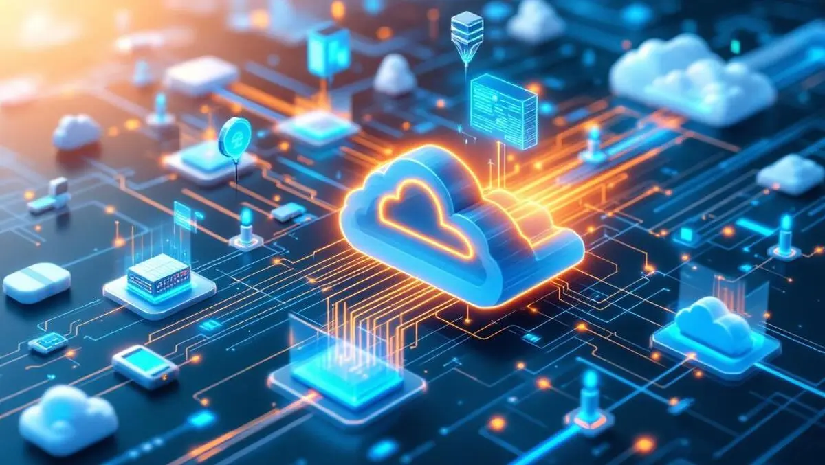 Interconnected cloud servers digital data flows azure cloud symbol network