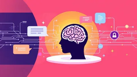 Digital firewall barrier between online conversation streams and ai brain symbolizing protection