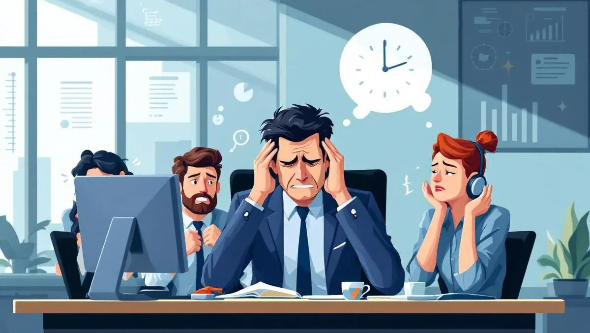 Stressed office workers australian corporate environment manager frustration employee burnout