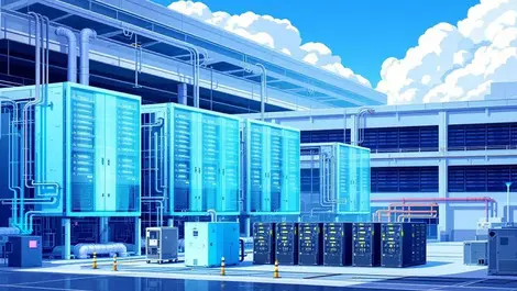 Realistic illustration large modern us data center energy efficient cooling