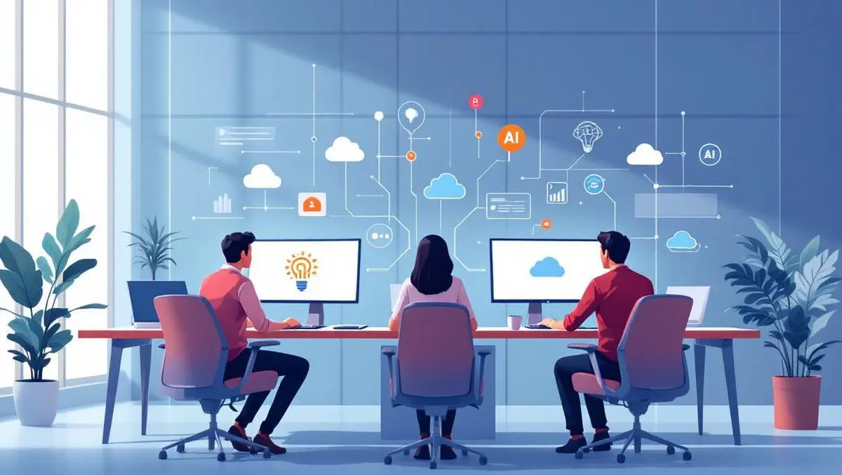 Modern office australian professionals collaborating cloud ai icons