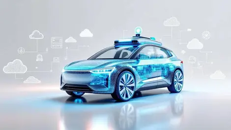 Self driving car virtual twin wireframe cloud simulation studio