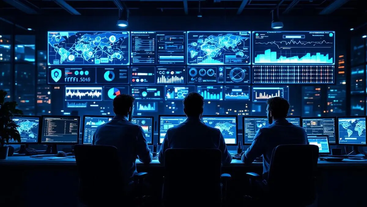 Nighttime soc team monitoring threat graphs network maps collab
