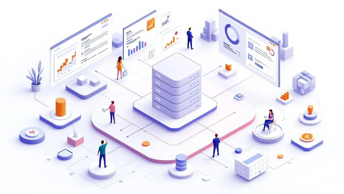 Isometric erp dashboard office procurement supply chain workflows