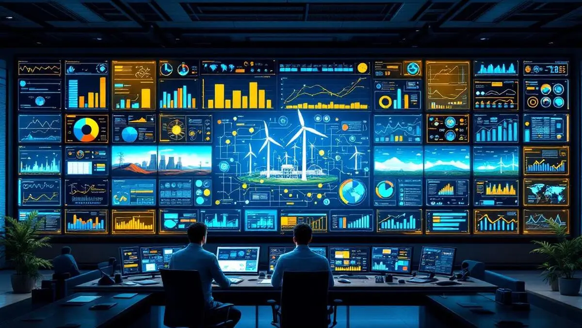 Energy control room analytics wall with renewable data network