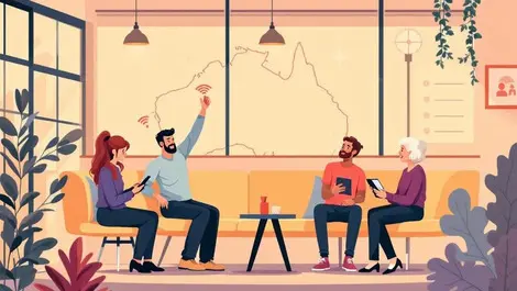 Australian community space public wifi help elderly flat illustration