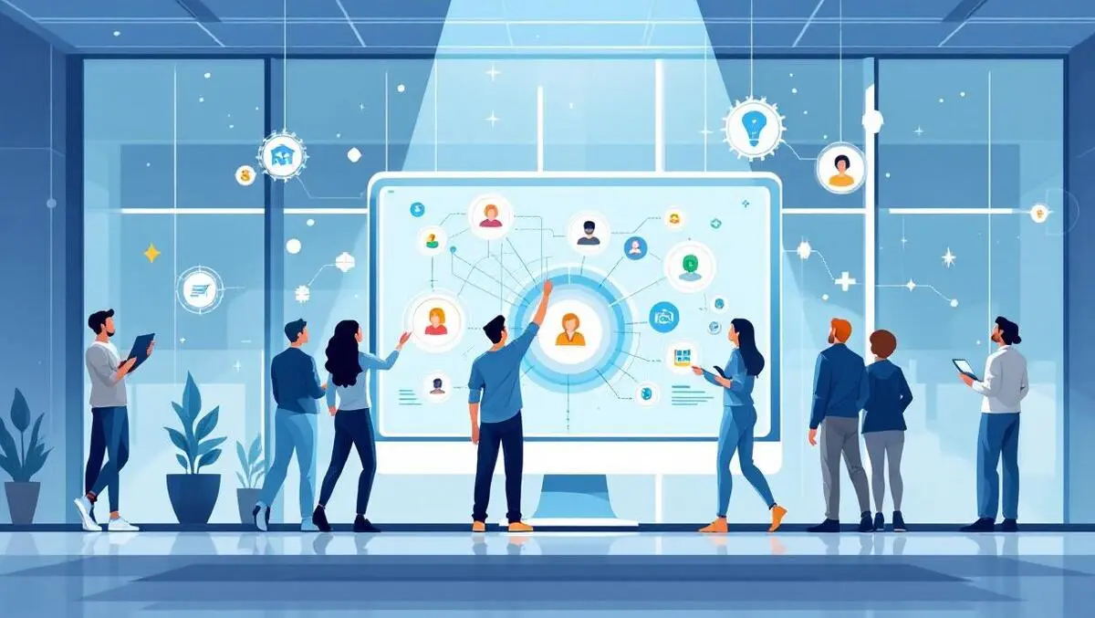 Marketing team collaboration ai automation customer journey vector