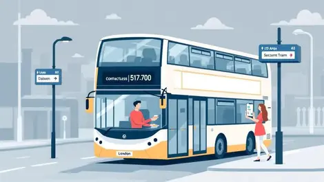 Modern london double decker bus contactless boarding transit app